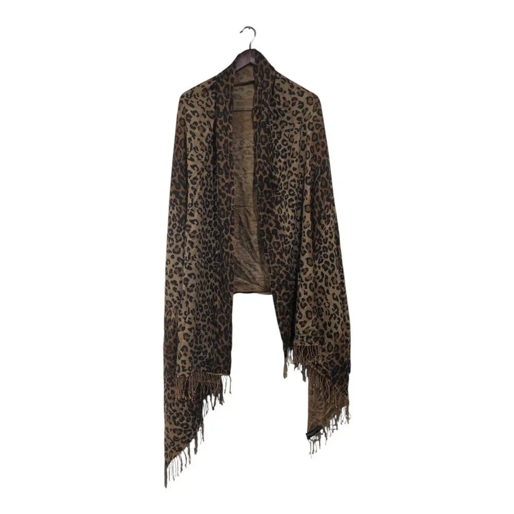 Tashia Pashmina London Women's Leopard Print Shawl Scarf Cashmere Silk Fringe